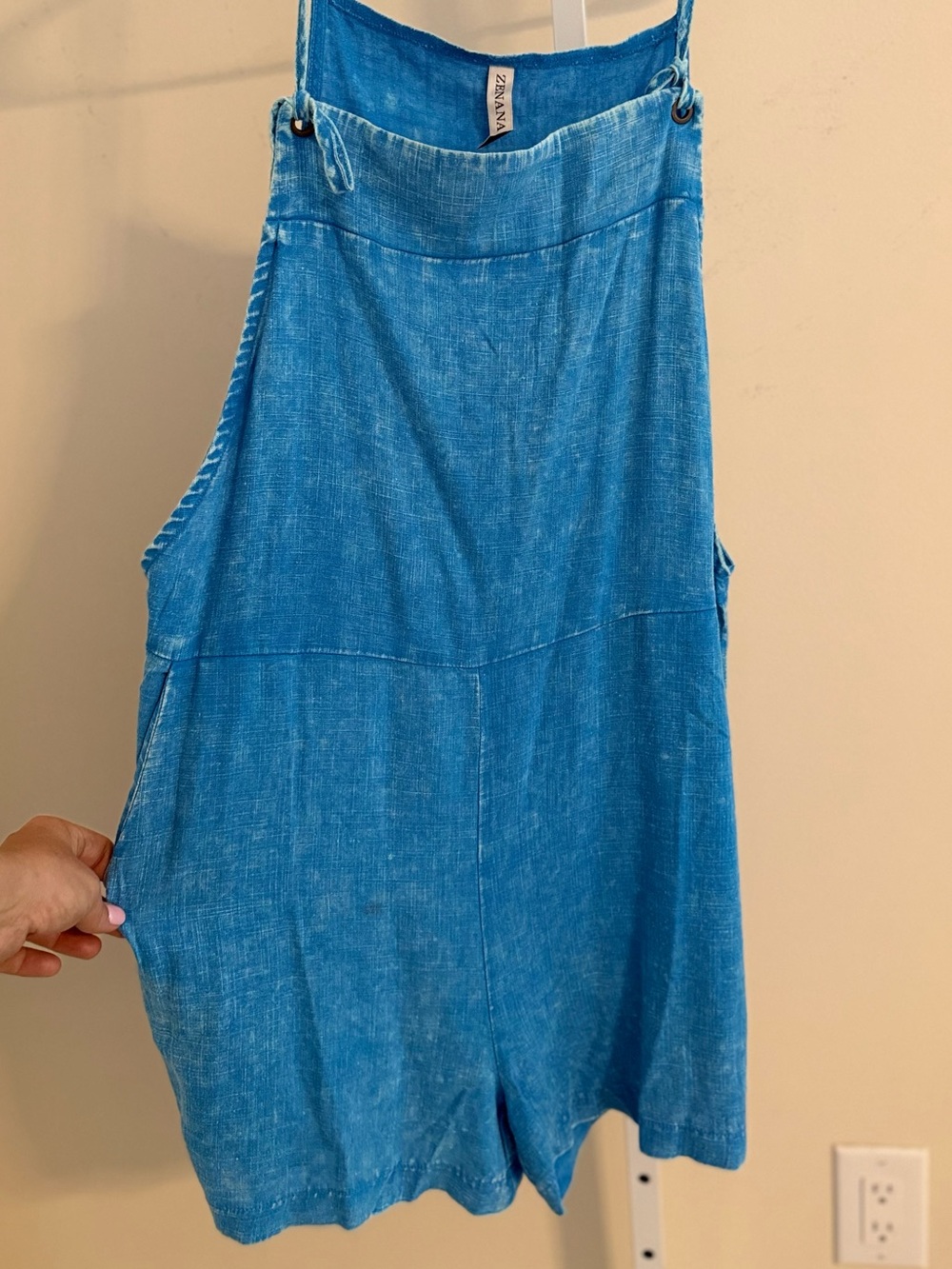 Zenana acid wash Linen-Blend Short Romper